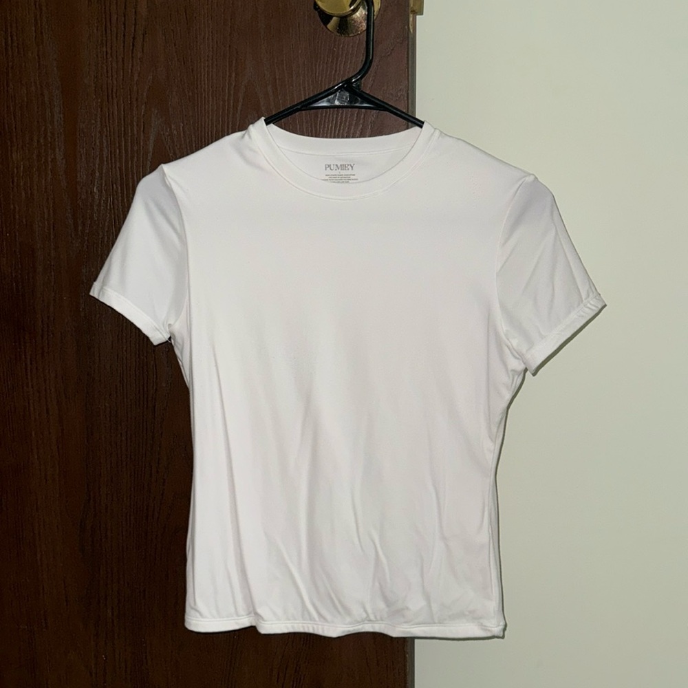 PUMIEY Crew Neck Short Sleeve Tops Double Lined Slim Fit Smoke Cloud Pro